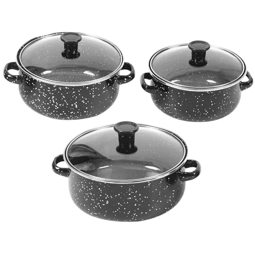 LOLIPPYY Enamel Mini Suppentopf Teiliges mit Doppeltem Griff Hitzebeständig Kompakt für Kleine Küchen Multifunktionaler Kochtopf für Suppen Milch und Saucen Leicht zu Reinigen Schwarz von LOLIPPYY