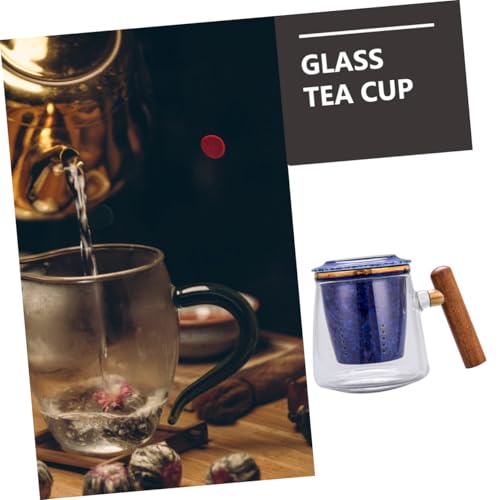 LOLIPPYY Glas tee becher mit Keramik filter und Holzgriff Büro tasse für Tee Kaffee Milch Staubgeschützter Deckel Leicht zu Reinigen Eleganter Trinkbecher für Heiß Kaltgetränke von LOLIPPYY