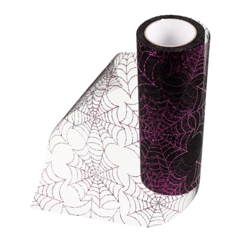 LOLIPPYY Halloween Dekoband Spinnennetz aus Weichem Organza Vielseitiges DIY Bastelband für Grusel und Spukdeko Schwarz Lila Netzband für Fenster Türen Party und Geschenkverpackung von LOLIPPYY