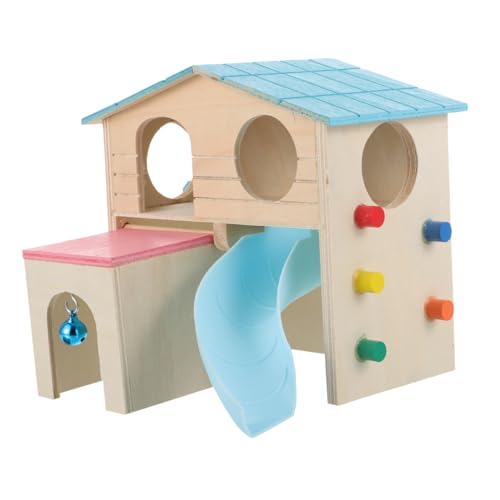 LOLIPPYY Hamsterhaus aus Holz mit Rutsche und Leiter Robustes Kleintierversteck für Zwerghamster und Langlebiges Haustierspielzeug Gemütliches Nest für Kleine Tiere von LOLIPPYY