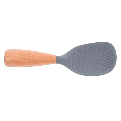 LOLIPPYY Hitzebeständiger Silikon Reislöffel mit Ergonomischem Holzgriff Antihaftbeschichteter Kochlöffel für Reiskocher Kratzfest Selbststehender Küchenhelfer zum Einfachen Servieren und von LOLIPPYY
