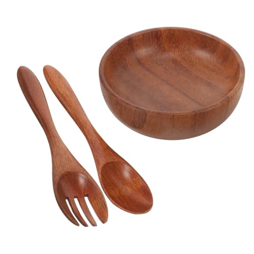 LOLIPPYY Holzsalatschüssel aus Akazienholz mit Löffel und Gabel Natürliche Bruchsichere Servierschüssel für Salat Suppe Reis Leicht Glatte Oberfläche Multifunktional für Küche und Zuhause von LOLIPPYY