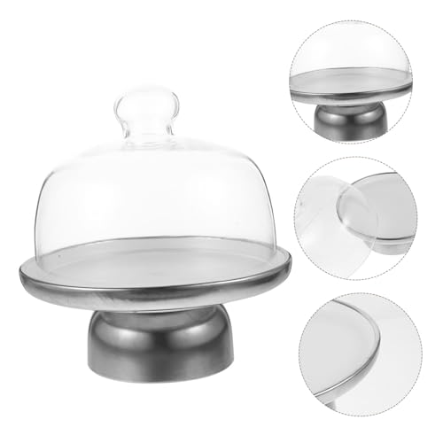 LOLIPPYY Keramik Tortenständer mit Haube Dessertplatte mit Hohem Fuß Silber Kuchen Display für Snacks und Obst Spülmaschinenfest Eleganter Servierteller für Partys und Zuhause von LOLIPPYY