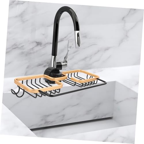 LOLIPPYY Küchen spülschwammhalter mit Ablauf Aluminium Wasserhahn aufbewahrungskorb Schwarzer Schwamm Tuchhalter für Spüle Praktisches Langlebiges Küchen Badregal von LOLIPPYY