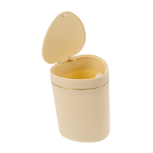 LOLIPPYY Mini Tischmülleimer mit Pressdeckel Kleiner Kunststoff Abfalleimer für Büro Schlafzimmer Küche Kompakter Moderner Desktop Müllbehälter Vielseitig für Wohn Arbeitsbereiche Gelb von LOLIPPYY