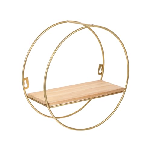 LOLIPPYY Nordischer Wandregal aus Metall Runde Geometrische Wanddekoration in Gold Schwebendes Aufbewahrungsregal mit Natürlichem Holzbrett Modernes Wanddeko Design für Wohnzimmer und von LOLIPPYY
