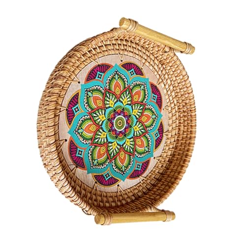 LOLIPPYY Rattan Serviertablett mit Mandala Muster Handgewebtes Frühstückstablett Vielseitiges Brotkorb Tablett für Kaffee und Desktop Servieren Rustikales Aufbewahrungstablett LOLIPPYY Rattan Serviertablett mit Mandala Muster Handgewebtes Frühstückstablett Vielseitiges Brotkorb Tablett für Kaffee und Desktop Servieren Rustikales Aufbewahrungstablett von LOLIPPYY