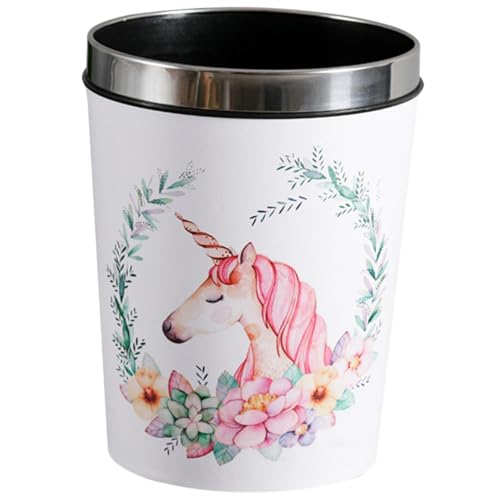 LOLIPPYY Runder Müllbehälter mit Einhorn Motiv Robuster Abfallkorb für Kinderzimmer und Haushalt Großer Papierkorb für Badezimmer und Wohnzimmer Leicht zu Reinigen Praktischer Müllsammler von LOLIPPYY
