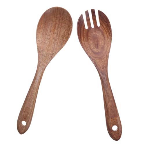 LOLIPPYY Salatbesteck aus Holz Teiliges mit Langem Griff Hitzeisolierend Leicht und Formstabil Natürlicher Holz Löffel und Gabel zum Servieren Mischen und Kochen für Täglichen Gebrauch von LOLIPPYY