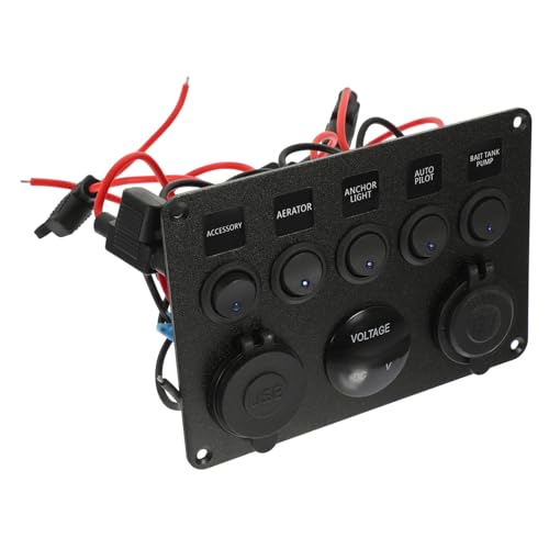 LOLIPPYY Tasten Schalterpanel mit Digitalem Voltmeter Dualem USB Ladeanschluss Steckdose Vielseitig Einsetzbar für Auto Boot Wohnmobil Suv Robustes Bedienfeld mit Schutzbox Blau von LOLIPPYY
