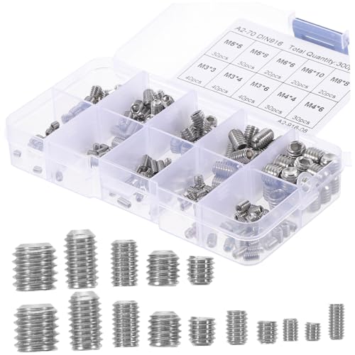 LOLIPPYY Teiliges Edelstahl Innensechskant Gewindestift Set Schrauben Sortiment Kit für Türgriffe Wasserhähne Beleuchtung Rostfrei Langlebig mit Klarem Gewinde und Flachem Kopf LOLIPPYY Teiliges Edelstahl Innensechskant Gewindestift Set Schrauben Sortiment Kit für Türgriffe Wasserhähne Beleuchtung Rostfrei Langlebig mit Klarem Gewinde und Flachem Kopf von LOLIPPYY