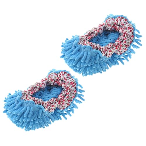 LOLIPPYY Wiederverwendbare Mop Hausschuhe aus Chenille Weiche Abnehmbare Reinigungsschuhüberzüge Langlebig und Saugfähig für Böden Fenster Bad Küche und Haushalt Blau von LOLIPPYY