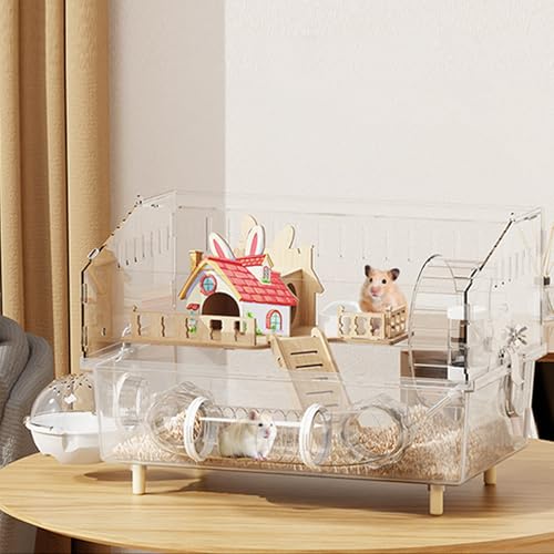 LOLLBIRD Großer Hamsterkäfig, 43,2 x 27,9 x 33 cm, Acryl-Lebensraum – mehrstöckiges Gehege für Zwerg-/Syrenhamster, Mäuse und Rennmäuse (belüftetes Design und abnehmbarer Boden) (rote Villa, 43,2 x von LOLLBIRD