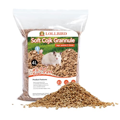 LOLLBIRD Hamster-Bettwäsche aus Naturkork mit Geruchskontrolle, weiches, saugfähiges Substrat für syrische Zwerghamster, Rennmäuse, Mäuse und Kleintierkäfig-Anreicherung (7–10 mm) von LOLLBIRD