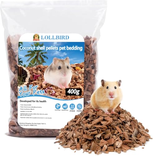 LOLLBIRD Kokosnussbett: Natürliche Kokosfaser oder Schalensubstrat, geruchsabsorbierend, staubfrei, für Hamster, Reptilien und Schlangen, 400 g pro Beutel (Kokosnussschale) von LOLLBIRD