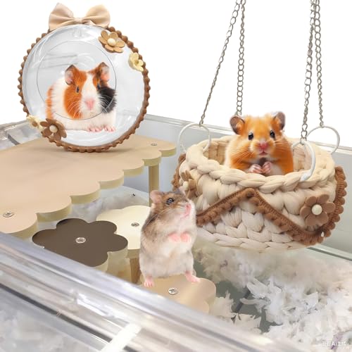 LOLLBIRD Rattenkäfig-Zubehör aus Holz, Plattformen, Leitern und Hängematten, Set für Chinchillas, Hamster, Rennmäuse (für Eisen/Holz, Acryl-Hamsterkäfige + anpassbares Layout) (9,1 x 5,6 x 4,3 cm) von LOLLBIRD