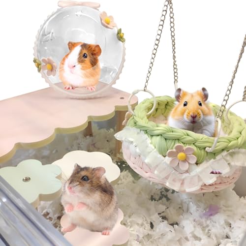 LOLLBIRD Rattenkäfig-Zubehör aus Holz, Plattformen, Leitern und Hängematten, Set für Chinchillas, Hamster, Rennmäuse (für Eisen/Holz, Acryl-Hamsterkäfige + anpassbares Layout) (9,1 x 5,6 x 4,3 cm) von LOLLBIRD