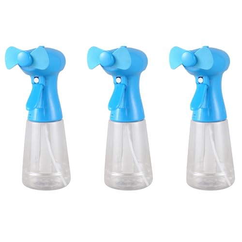 LOLPALONE 3 x Ventilator mit Wassersprüher, Ventilator zum Vernebeln von Handflächen - Ventilator zum Vernebeln mit einem Ventilator und einem Batterie-Sprühgerät für Wasserflaschen (300 ml) von LOLPALONE