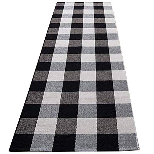 LOLPALONE Check Runner (24 X 71), Handgewebte Runner Teppiche, Schwarz- Karierte Outdoor-Teppiche von LOLPALONE