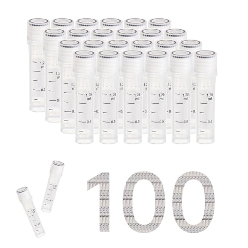 LOLPALONE Cryovials Sterile Röhrchen, 2 ml, Laborfläschchen mit Kappen, Kryovial für Lagerung bei niedriger Temperatur, 100 Stück, einfache Installation, einfach zu bedienen LOLPALONE Cryovials Sterile Röhrchen, 2 ml, Laborfläschchen mit Kappen, Kryovial für Lagerung bei niedriger Temperatur, 100 Stück, einfache Installation, einfach zu bedienen von LOLPALONE