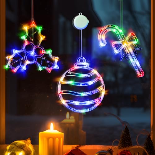 LOLStar Weihnachtsdeko, 3er-Pack Mehrfarbig Weihnachtskugeln, Stechpalmenbeere, Zuckerstange Fensterlichter mit Saugnapf, with Suction Cup, Battery Timer und Langsam Fade Modus, batteriebetriebene LOLStar Weihnachtsdeko, 3er-Pack Mehrfarbig Weihnachtskugeln, Stechpalmenbeere, Zuckerstange Fensterlichter mit Saugnapf, with Suction Cup, Battery Timer und Langsam Fade Modus, batteriebetriebene von LOLStar