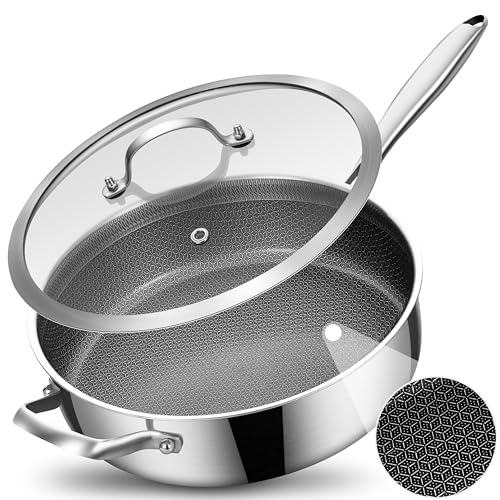 LOLYKITCH 5 QT Hybrid-Keramikbeschichtung, antihaftbeschichtet, dreilagig, Edelstahl, Schmorpfanne mit Deckel, 30,5 cm tiefe Bratpfanne, PFOA- und PFOS-frei, Induktionskochpfanne, spülmaschinen- und von LOLYKITCH