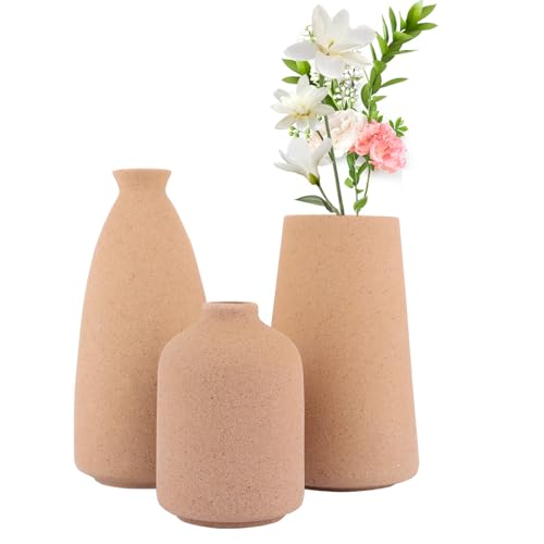 LOLYSIC 3er Set Braun Keramik Vasen,perfekt für die Präsentation kreativer Regale wie Blumen,Pampa usw von LOLYSIC