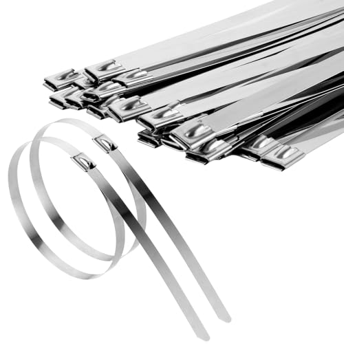 LOLYSIC 60 Stück Edelstahl Kabelbinder, Silber Kabelbinder Metall Rostfrei 500 x 10 mm, Abnehmbar Stahl Kabelbind mit Selbstverriegelungsfunktion für Auspuffaufwicklung, Kabelbündelung, Markise,Zaun von LOLYSIC