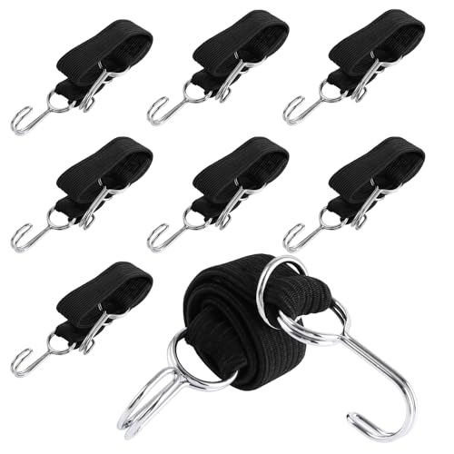 LOLYSIC 8 Stück Verstellbar Spanngummi mit Haken, Lang Flach Spanngurte mit Metallhake, Expander mit Haken, Gepäckspanner und Gummispannern, Spanngurte mit Haken für Fahrrad, Autotransport (0,5 m) von LOLYSIC