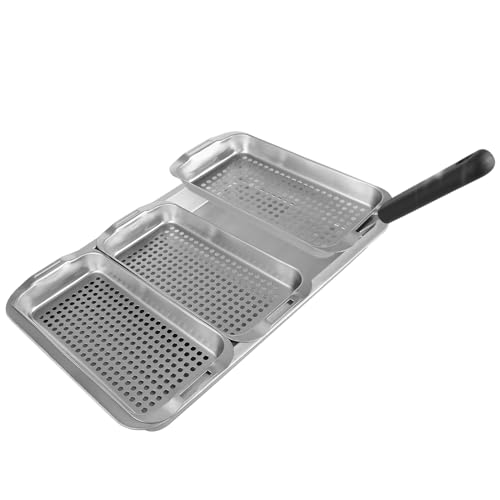 LOLYSIC Grillkorb Set 3 STÜCKE 42,5 x 28,2 CM Edelstahl durchbrochener Grill,Enthält 3 Edelstahl-Grillkörbe mit Löchern, EIN Serviertablett und Hebegriff von LOLYSIC