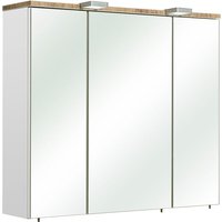 Lomadox - Badezimmer Spiegelschrank DOVER-66 in Weiß Glanz mit 3D Kante in Riviera Eiche Nb., b/h/t: ca. 80/70/20 cm von LOMADOX