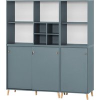 Aktenschrank Büro mit Schloss auf Massivholz Füßen SISAK-80 in blau, b/h/t: ca. 151,1/175,2/41 cm von LOMADOX