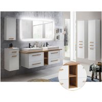 Bad Komplett Set mit 165cm Waschtisch & LED-Spiegel DABO-04 in weiß mit Landhaus Eiche, B/H/T 290/200/50 cm von LOMADOX