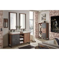 Badezimmer Doppelwaschtisch Set 4-tlg. DALLAS-61 in Stirling Oak Nb. mit Absetzungen in Matera anthrazit, b/h/t: ca. 248/205/40 cm Badezimmer Doppelwaschtisch Set 4-tlg. DALLAS-61 in Stirling Oak Nb. mit Absetzungen in Matera anthrazit, b/h/t: ca. 248/205/40 cm von LOMADOX