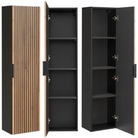 Lomadox - Badezimmer Hochschrank XANTEN-56 in anthrazit mit Eiche Nb. schwarz gerillt, b/h/t: ca. 35/140/25 cm von LOMADOX