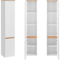 Badezimmer Hochschrank mit 2 Türen CAMPOS-56, Hochglanz weiß mit Wotaneiche, b/h/t: ca. 35/176/30 cm - weiß von LOMADOX