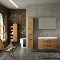 Lomadox - Badezimmer Möbel Set Industrial Style 100 cm Waschtisch und Hochschrank MORISSON-03 in Wotan Eiche Nb. inkl. Waschbecken, b/h/t: ca. von LOMADOX