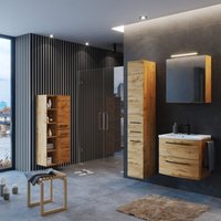 Lomadox - Badezimmer Möbel Set Industrial Style 60 cm Waschtisch und Hochschrank MORISSON-03 in Wotan Eiche Nb. inkl. Waschbecken und Spiegelschrank, von LOMADOX