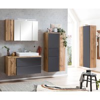 Lomadox - Badezimmer Möbel Set mit Keramik-Aufsatzbecken rechts und led Beleuchtung, Wotan Eiche Nb. mit matt grau, VASTO-03-GREY von LOMADOX