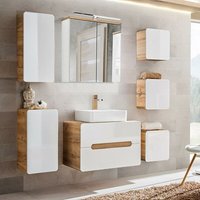 Badezimmer Möbelset Hochglanz weiß, Wotan Eiche Nb. LUTON-56 Keramikbecken & LED-Spiegelschrank b/h/t ca. 180/200/46 cm Badezimmer Möbelset Hochglanz weiß, Wotan Eiche Nb. LUTON-56 Keramikbecken & LED-Spiegelschrank b/h/t ca. 180/200/46 cm von LOMADOX