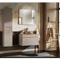 Lomadox - Badezimmer Set Hochschrank, Waschtischunterschrank 80 cm, Spiegel IRAKLIO-56-CASHMERE Kaschmir Eiche Nb. b/h/t ca. 145/200/46 cm von LOMADOX