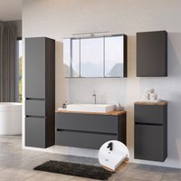 Badezimmer Set Komplett inkl. Keramik-Aufsatzbecken PESARO-03 in matt grau mit Absetzungen in Wotaneiche Nb., b/h/t: ca. 220/200/48 Badezimmer Set Komplett inkl. Keramik-Aufsatzbecken PESARO-03 in matt grau mit Absetzungen in Wotaneiche Nb., b/h/t: ca. 220/200/48 von LOMADOX