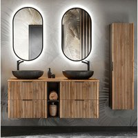 Badezimmer Set Waschtisch 141 cm mit Regal, Hochschrank, led Spiegel XANTEN-56 in anthrazit mit Eiche Nb. schwarze Rillen, b/h/t: ca. 190/200/46,5 cm Badezimmer Set Waschtisch 141 cm mit Regal, Hochschrank, led Spiegel XANTEN-56 in anthrazit mit Eiche Nb. schwarze Rillen, b/h/t: ca. 190/200/46,5 cm von LOMADOX