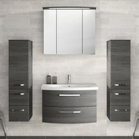 Badezimmer-Set mit 80cm Keramik Waschtisch, Spiegelschrank & 2 Midischränken FES-4010-60 Graphit Struktur von LOMADOX