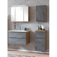 Badezimmer Set mit Waschbecken und led Beleuchtung, Wotan Eiche Nb. mit Beton Optik, VASTO-03-CONCRETE, b/h/t ca. 135/200/47 cm - grau von LOMADOX