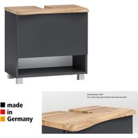 Badezimmer Waschbeckenunterschrank KAHLA-03 in graphit mit Abdeckplatte in Wotan Eiche Nb. und Front in anthrazit matt, b/h/t: ca. 61/54/40 cm von LOMADOX