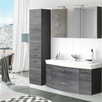 Lomadox - Badezimmer Waschplatz Set 3-tlg mit 120cm Waschtisch & Spiegelschrank FLORIDO-03 Eiche Rauchsilber mit Hochschrank b x h x t: ca. 175 x 200 von LOMADOX