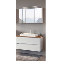 Badezimmer Waschplatz Set mit Keramik-Aufsatzbecken PESARO-03 in matt weiß mit Absetzung in Wotaneiche Nb., b/h/t: ca. 100/200/48 cm Badezimmer Waschplatz Set mit Keramik-Aufsatzbecken PESARO-03 in matt weiß mit Absetzung in Wotaneiche Nb., b/h/t: ca. 100/200/48 cm von LOMADOX