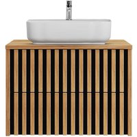 Badezimmer Waschtisch 80 cm mit Keramik Aufsatzwaschbecken LUCCA-107 in Eiche Nb. mit schwarz, B/H/T: ca. 80,4/76,5/45,5 cm Badezimmer Waschtisch 80 cm mit Keramik Aufsatzwaschbecken LUCCA-107 in Eiche Nb. mit schwarz, B/H/T: ca. 80,4/76,5/45,5 cm von LOMADOX