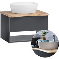Badezimmer Waschtisch mit Aufsatzwaschbecken KAHLA-03 in graphit mit Abdeckplatte in Wotan Eiche Nb. und Front in anthrazit matt, b/h/t: ca. von LOMADOX
